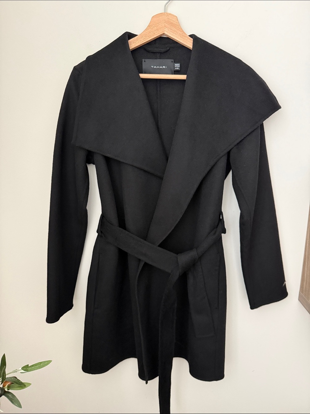 Tahari Black Wrap Belted Trench Coat